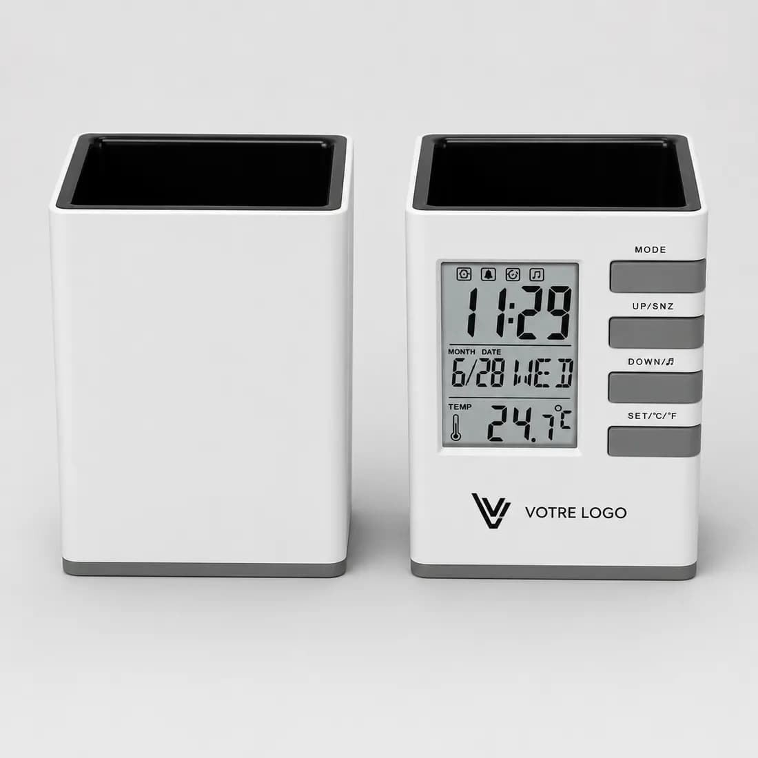Pot à stylo avec horloge de bureau personnalisé avec logo - Bloc-notes, carnets et articles de bureau personnalisés personnalisé Maroc